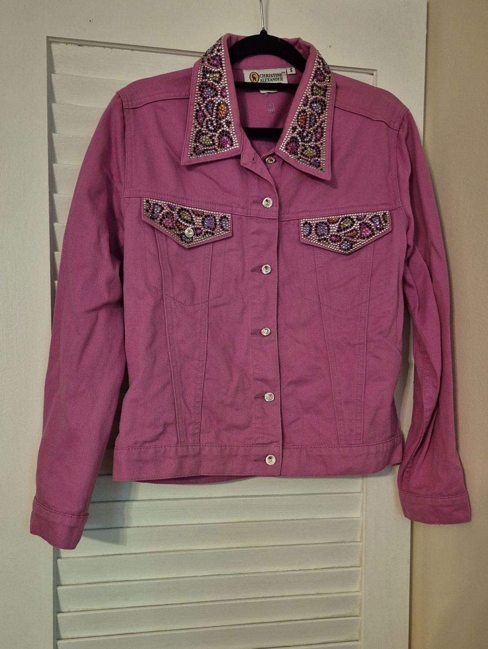 Christine Alexander Beaded-Collar Pink Denim Jacket